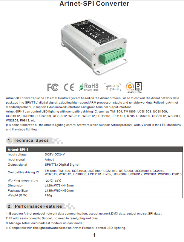 Artnet-SPI-1 Converter